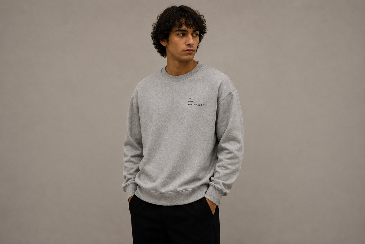 Warm Grey No Purity Sweatshirt on model